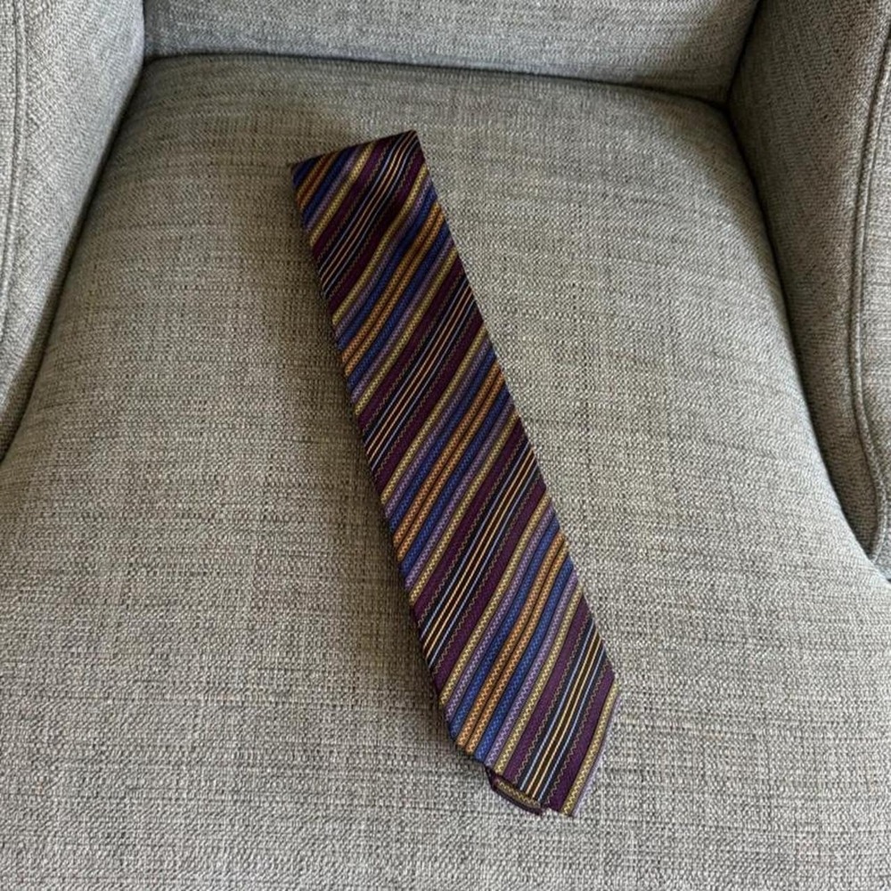 Missoni Cravatte 100% Silk Tie Italy Purple Gold Blue Striped Designer Neck Tie